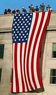 Flag draped from the roof of the Pentagon